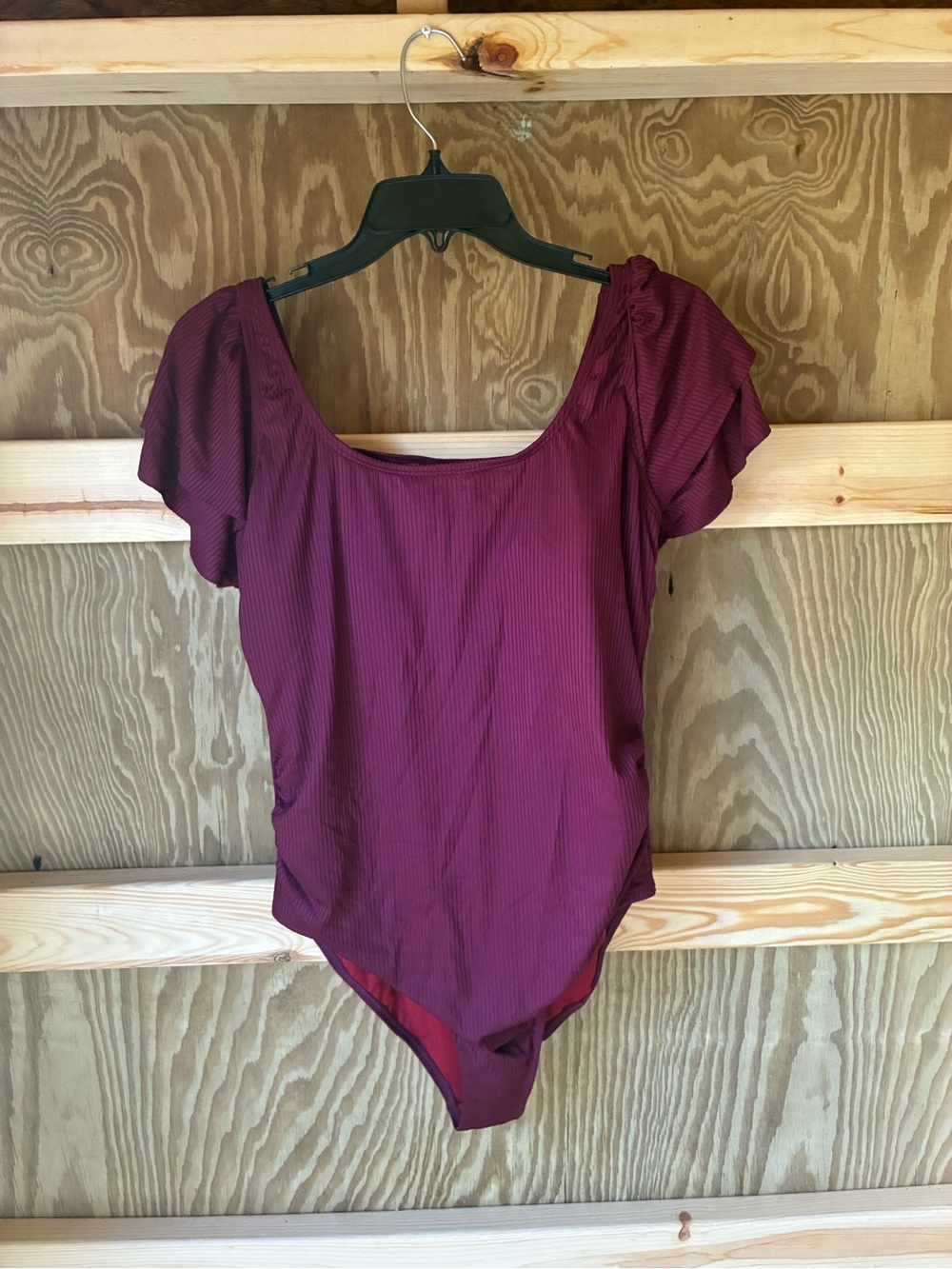 Source Unknown Ribbed Burgundy One-Piece Swimwear